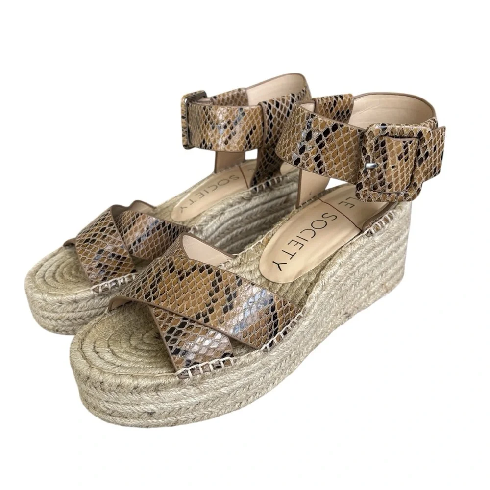 Sole Society Brown/Black Snakeskin Strappy Wedge Sandals 7
